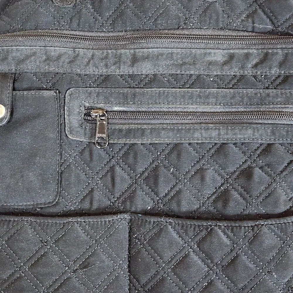 Vera Bradley Quilted Laptop‎ Messenger Bag Black solid minimalist pockets